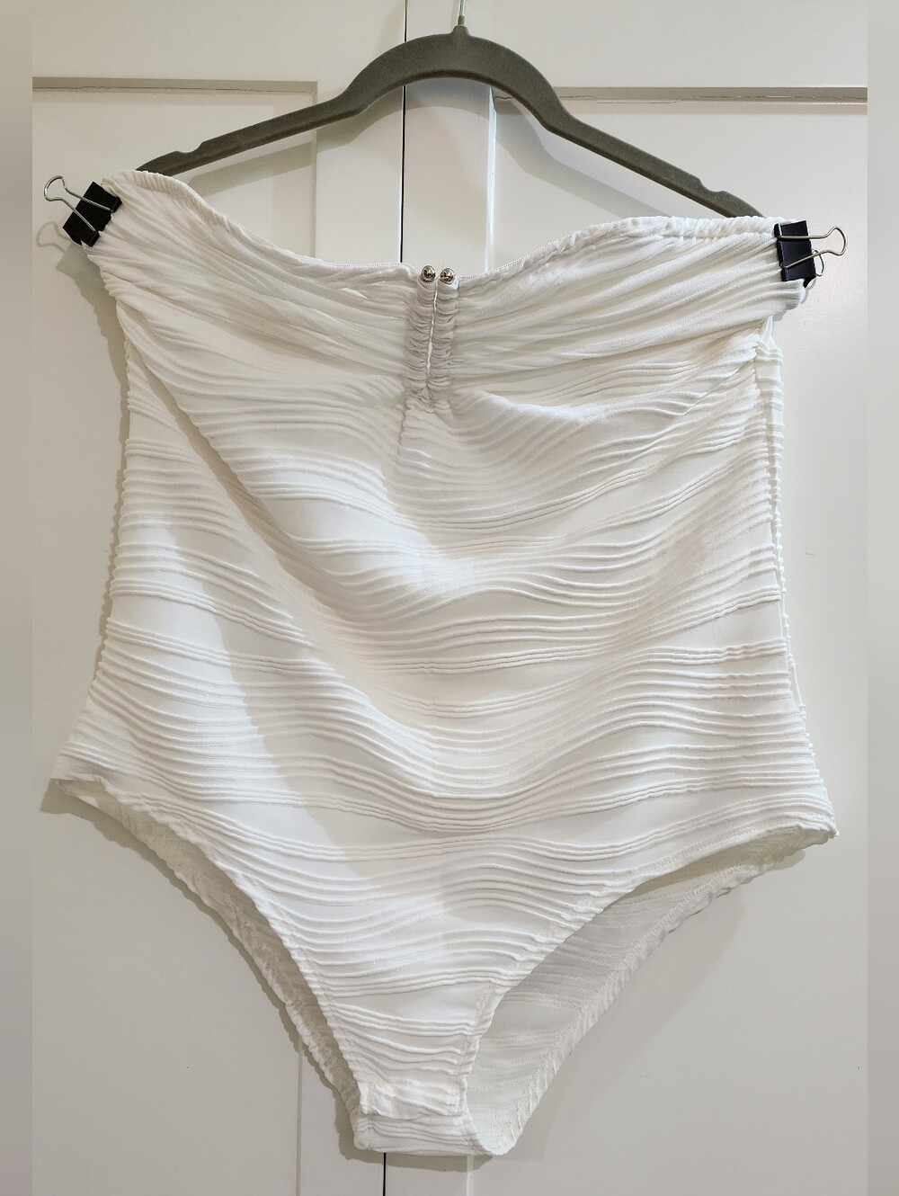 Textured White Strapless One-Piece Bodysuit